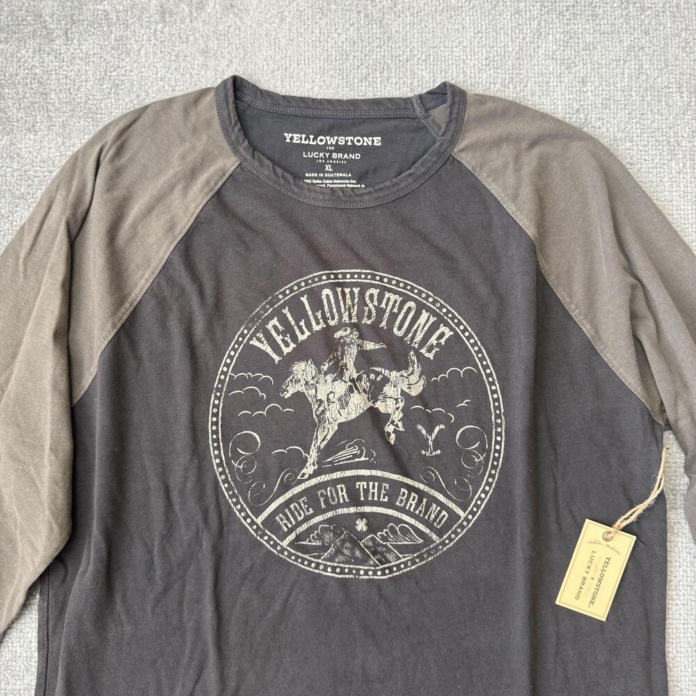 Lucky Brand Shirt Mens XL Gray Yellowstone Ride For The Brand Graphic Tee - Picture 2 of 9